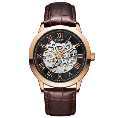 Private Label High Quality Vintage Custom Wholesale Mechanical Wristwatch Men Wrist Luxury Custom Hand OEM Alloy Case Leather Strap ODM Automatic Skeleton Watch