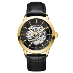 Private Label High Quality Vintage Custom Wholesale Mechanical Wristwatch Men Wrist Luxury Custom Hand OEM Alloy Case Leather Strap ODM Automatic Skeleton Watch