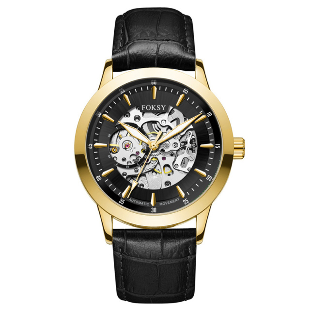 Private Label High Quality Vintage Custom Wholesale Mechanical Wristwatch Men Wrist Luxury Custom Hand OEM Alloy Case Leather Strap ODM Automatic Skeleton Watch