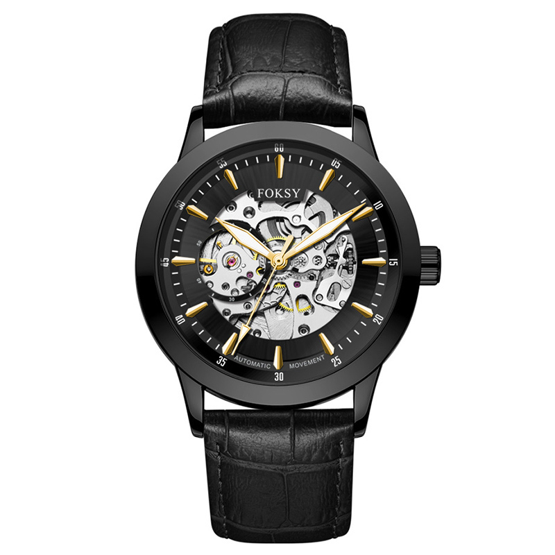 Private Label High Quality Vintage Custom Wholesale Mechanical Wristwatch Men Wrist Luxury Custom Hand OEM Alloy Case Leather Strap ODM Automatic Skeleton Watch