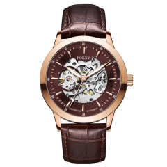 Private Label High Quality Vintage Custom Wholesale Mechanical Wristwatch Men Wrist Luxury Custom Hand OEM Alloy Case Leather Strap ODM Automatic Skeleton Watch