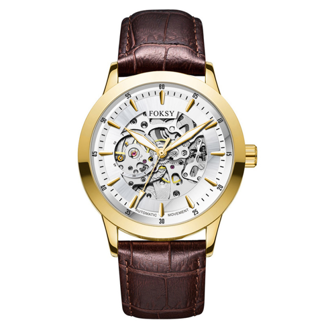 Private Label High Quality Vintage Custom Wholesale Mechanical Wristwatch Men Wrist Luxury Custom Hand OEM Alloy Case Leather Strap ODM Automatic Skeleton Watch