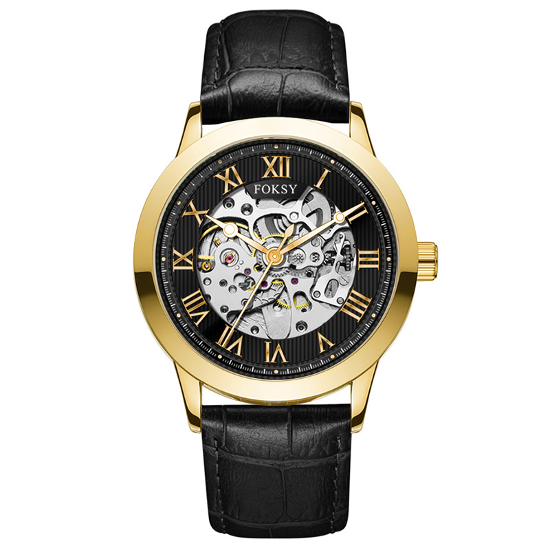 Private Label High Quality Vintage Custom Wholesale Mechanical Wristwatch Men Wrist Luxury Custom Hand OEM Alloy Case Leather Strap ODM Automatic Skeleton Watch