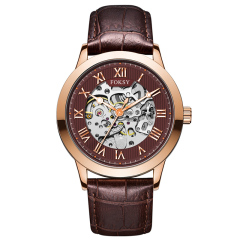 Private Label High Quality Vintage Custom Wholesale Mechanical Wristwatch Men Wrist Luxury Custom Hand OEM Alloy Case Leather Strap ODM Automatic Skeleton Watch
