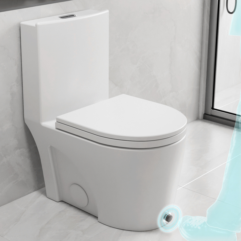 HNON Glazed surface Kick to Flush One Piece Toilet with Dual Flush & Soft Closing Seat 360°whirlpool flushing Glossy White…