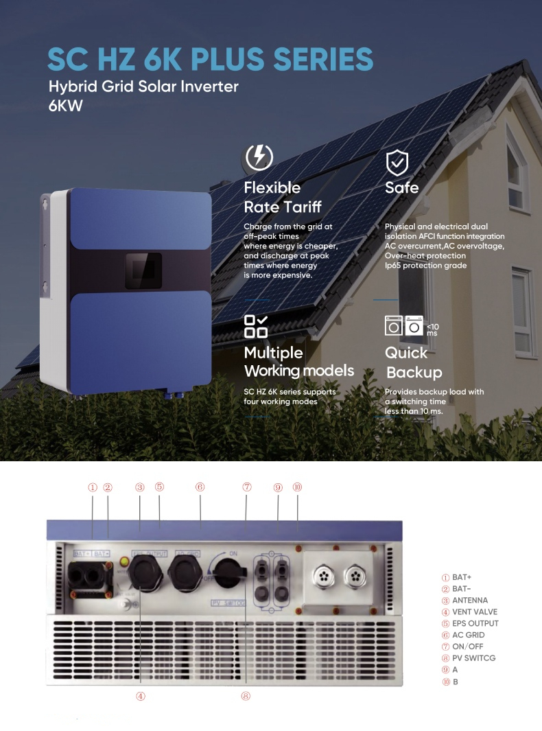 Hybrid Solar Inverter 6KW/DC48V MPPT ON/OFF Grid