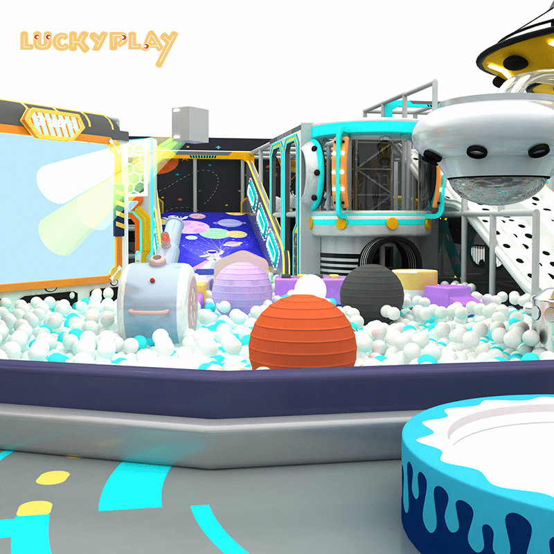 Space themed trampoline slide ball pool indoor playground