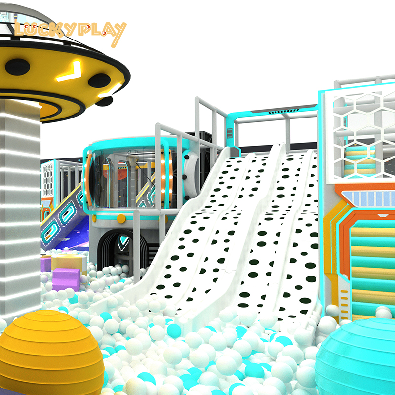 Space themed trampoline slide ball pool indoor playground