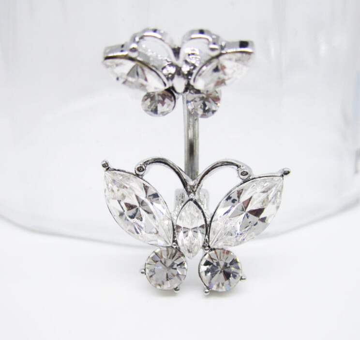 Double butterfly belly dance navel ring Belly Ring Dangle