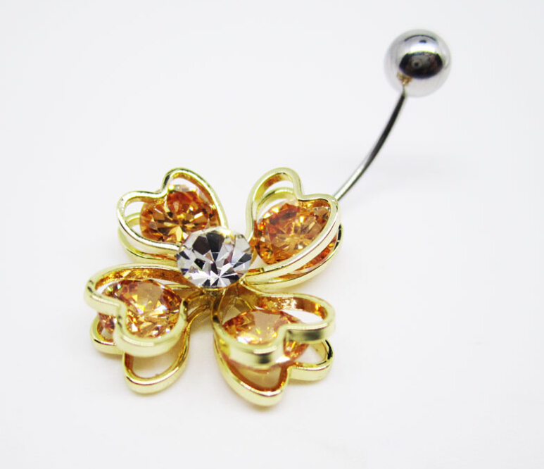 clover Navel Rings Clear Body Surgical Piercing Jewelry Steel Navel Ring Belly Button Bar Star New