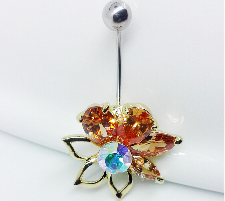 flower Navel Rings Clear Body Surgical Piercing Jewelry Steel Navel Ring Belly Button
