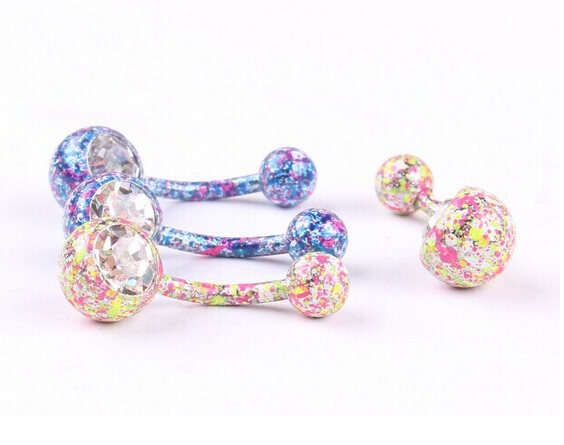 Lot of 2pc 14G Stainless steel double drill navel ring earrings