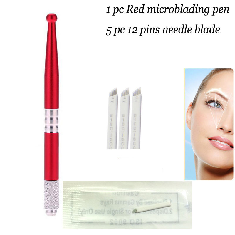 Manual tattoo pen with 5pcs 12pins needle blade microblading pen  for permanent makeup eyebrow