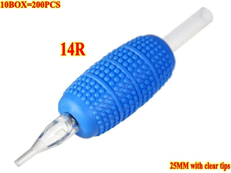 200pcs 14R  25mm Spotted Leopards Disposable ABS Grip with clear tip