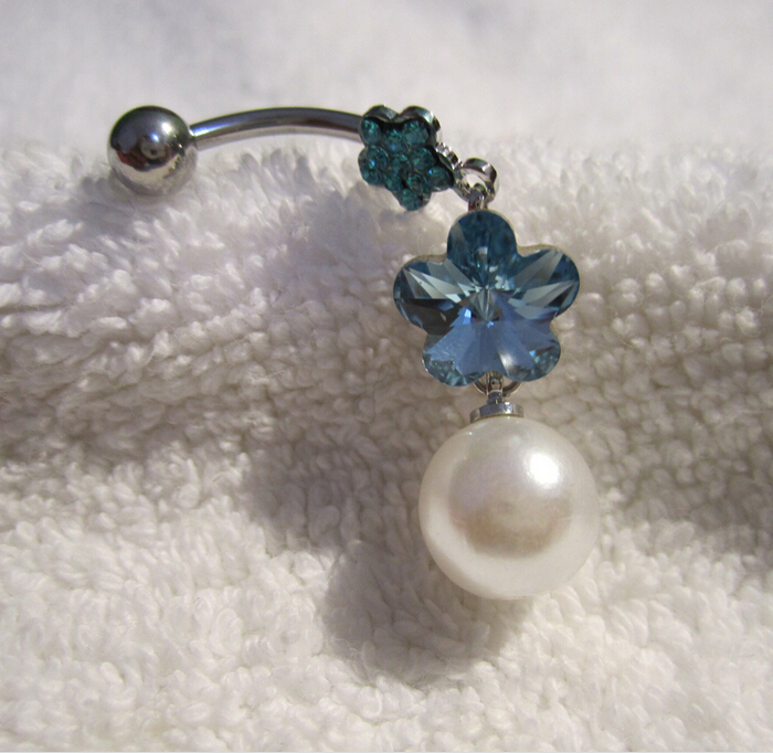 two flowers Navel Rings Clear Body Surgical  Steel Navel Ring Belly Button
