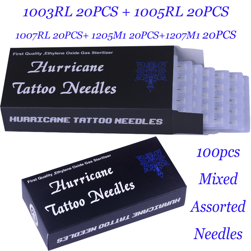 100Pcs Mixed size Hurricane tattoo needle 3RL/5RL/7RL/5M1/7M1 20pcs of each