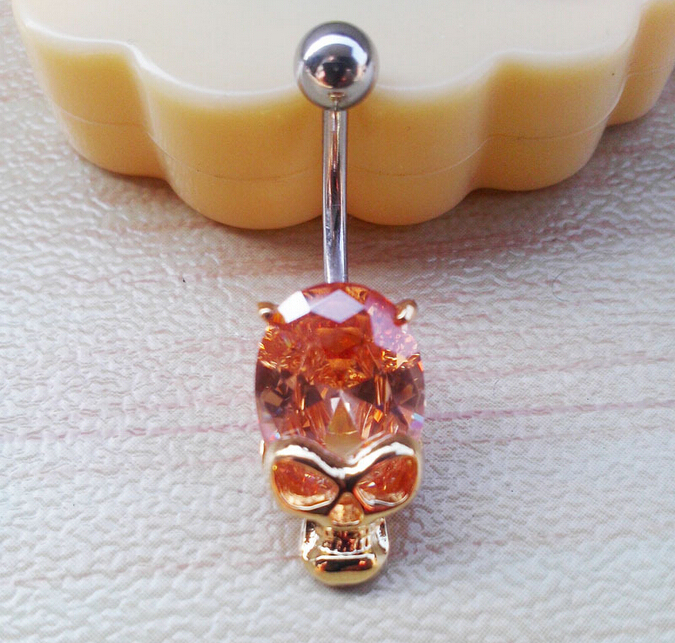 cool skull Navel Rings Clear Body Surgical Piercing Jewelry Steel Navel Ring Belly Button