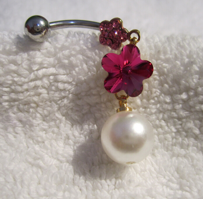 two flowers Navel Rings Clear Body Surgical  Steel Navel Ring Belly Button