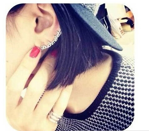 Personality letters ear clip NEW Fashion Ear Hook Plated Crystal Rhinestone Stud Ear