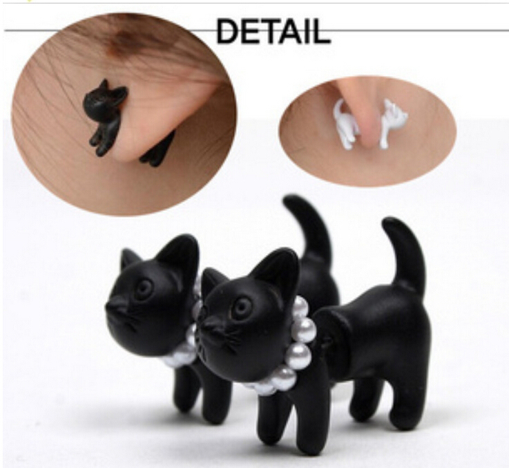 Ear hole unilateral ear clip Unique and lovely Stereoscopic pearl cat stud earrings ears Stud Ear