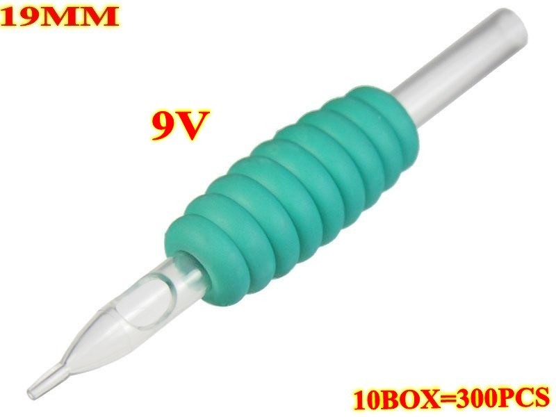 300pcs 9V 19MM Green disposable grips with clear tips