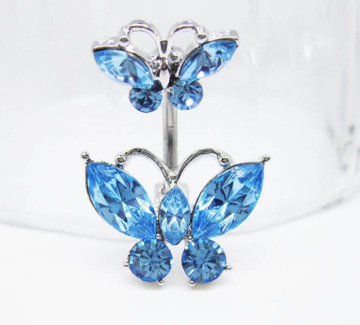 Double butterfly belly dance navel ring Belly Ring Dangle