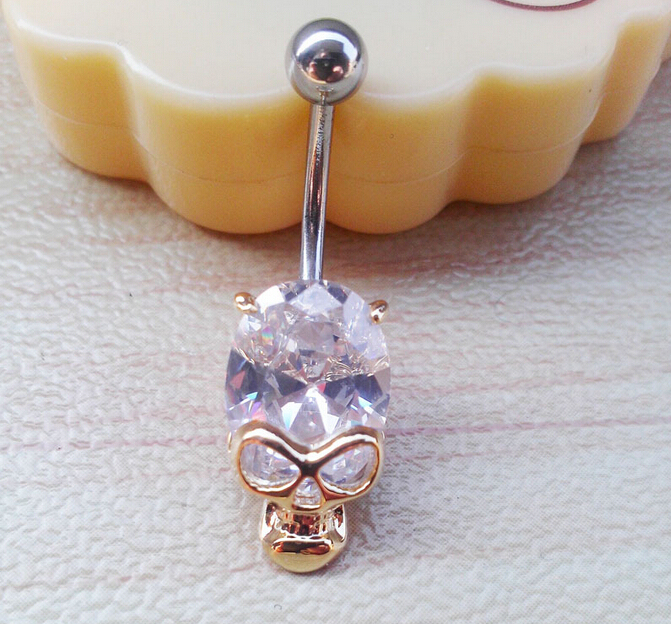 cool skull Navel Rings Clear Body Surgical Piercing Jewelry Steel Navel Ring Belly Button