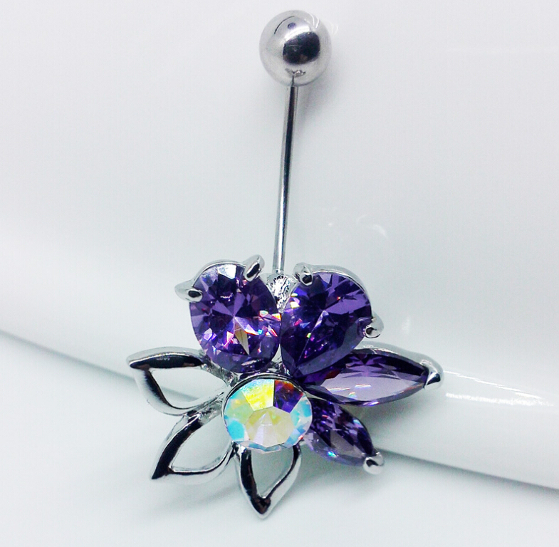 flower Navel Rings Clear Body Surgical Piercing Jewelry Steel Navel Ring Belly Button