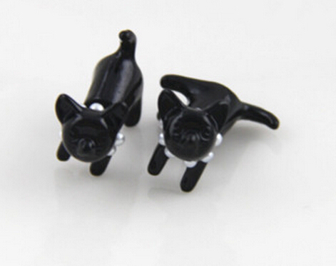 Ear hole unilateral ear clip Unique and lovely Stereoscopic pearl cat stud earrings ears Stud Ear