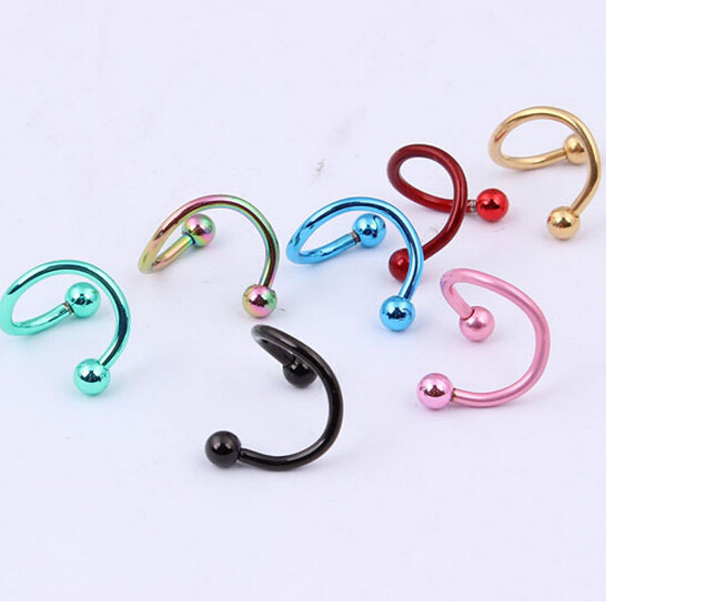2pcs Plating color S pole double ball Hot Stainless Steel Nose Open Hoop Ring Earring