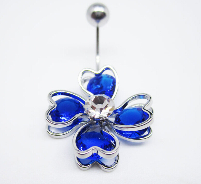 clover Navel Rings Clear Body Surgical Piercing Jewelry Steel Navel Ring Belly Button Bar Star New