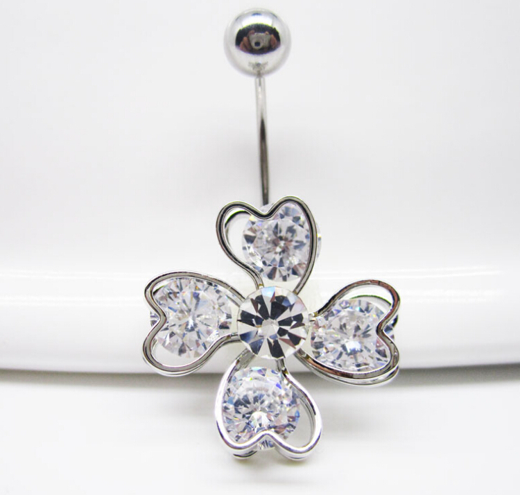 clover Navel Rings Clear Body Surgical Piercing Jewelry Steel Navel Ring Belly Button Bar Star New