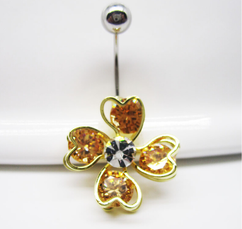 clover Navel Rings Clear Body Surgical Piercing Jewelry Steel Navel Ring Belly Button Bar Star New