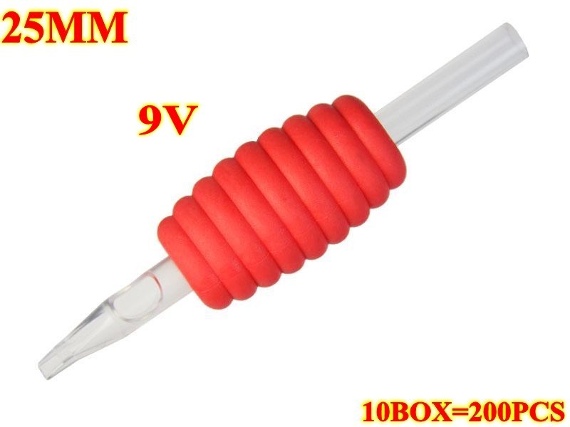 200pcs 9V 25MM Red  disposable grips with clear tips