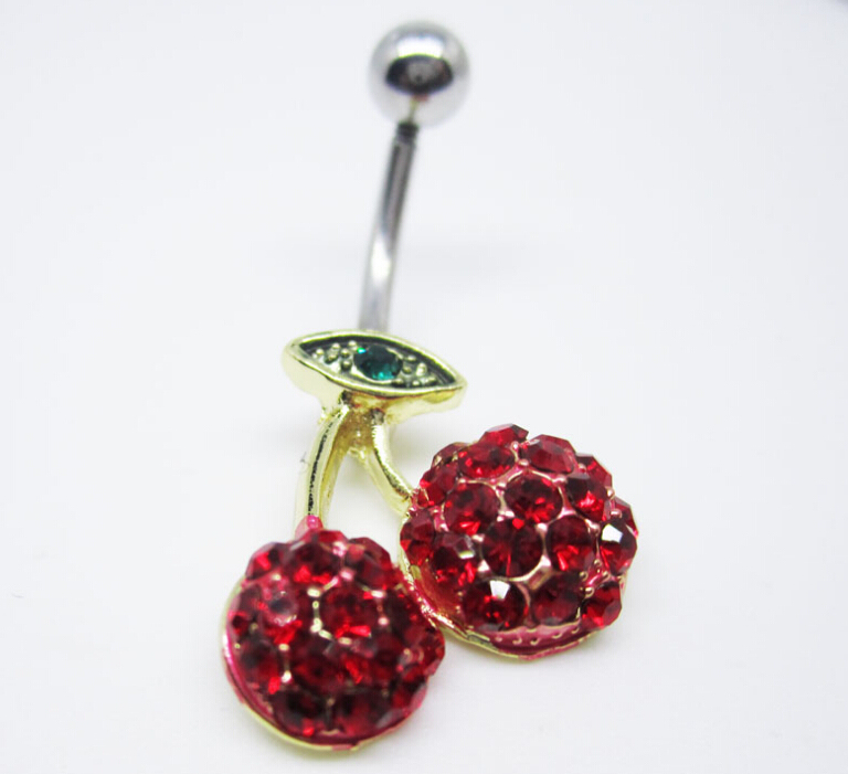 Cherry navel belly dance beautiful navel ring Belly Ring Dangle Clear Navel Bar