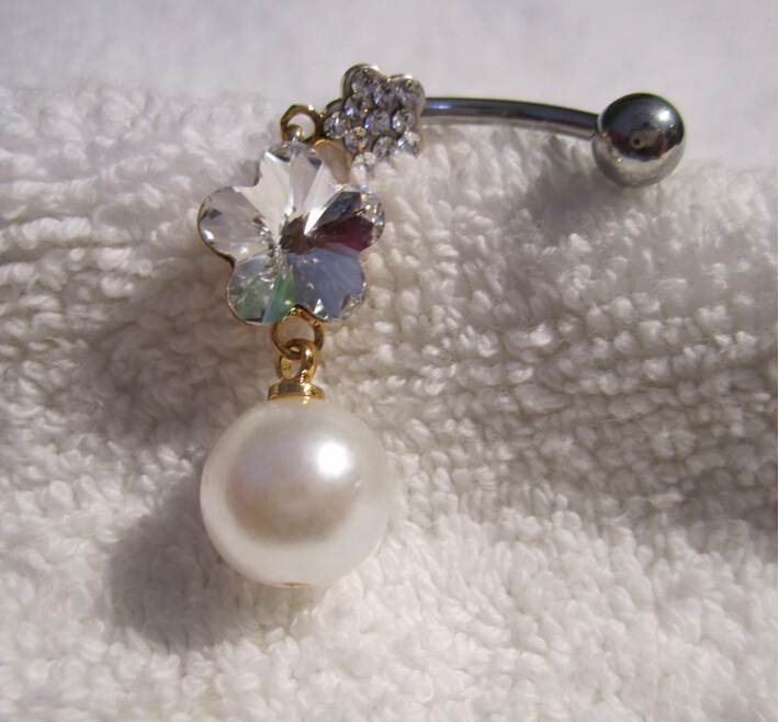 two flowers Navel Rings Clear Body Surgical  Steel Navel Ring Belly Button