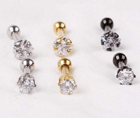 2 pcs Fashion stud earrings Shiny pentagon circular zircon Ear stud Earrings Jewelry