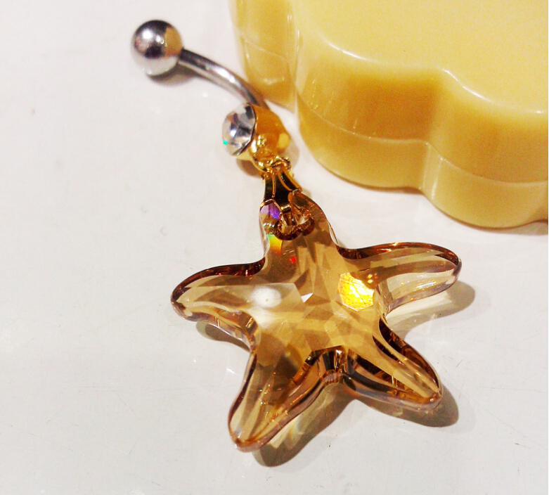 Crystal pentagram Navel Rings Clear Body Surgical Piercing Jewelr