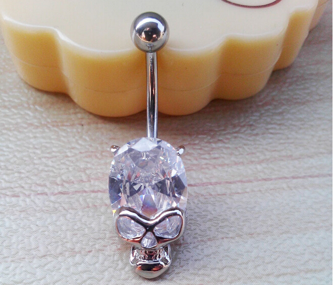 cool skull Navel Rings Clear Body Surgical Piercing Jewelry Steel Navel Ring Belly Button