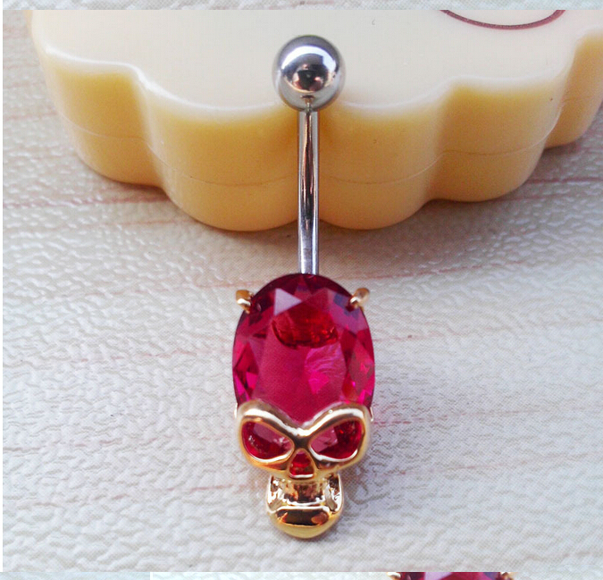 cool skull Navel Rings Clear Body Surgical Piercing Jewelry Steel Navel Ring Belly Button