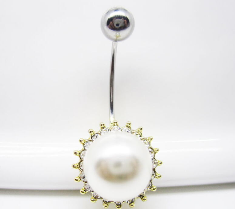 Pearl Navel Rings Clear Body Surgical Piercing Jewelry