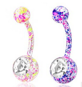 Lot of 2pc 14G Stainless steel double drill navel ring earrings
