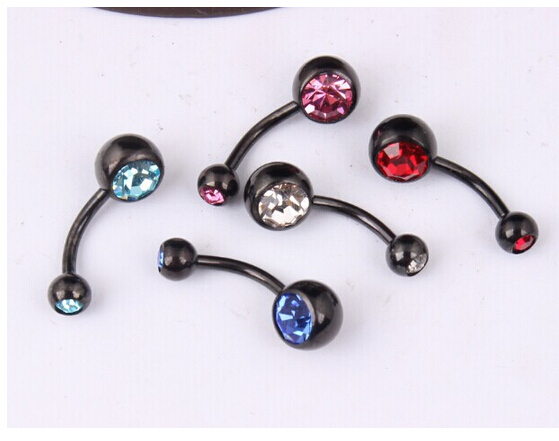5 pc Double drill navel ring Black stainless steel drill navel Button