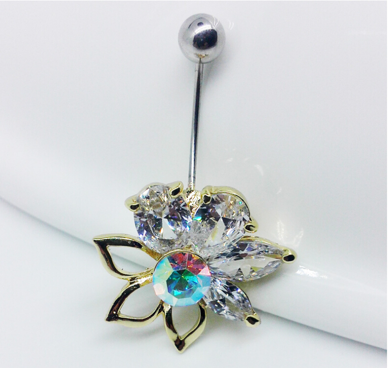 flower Navel Rings Clear Body Surgical Piercing Jewelry Steel Navel Ring Belly Button