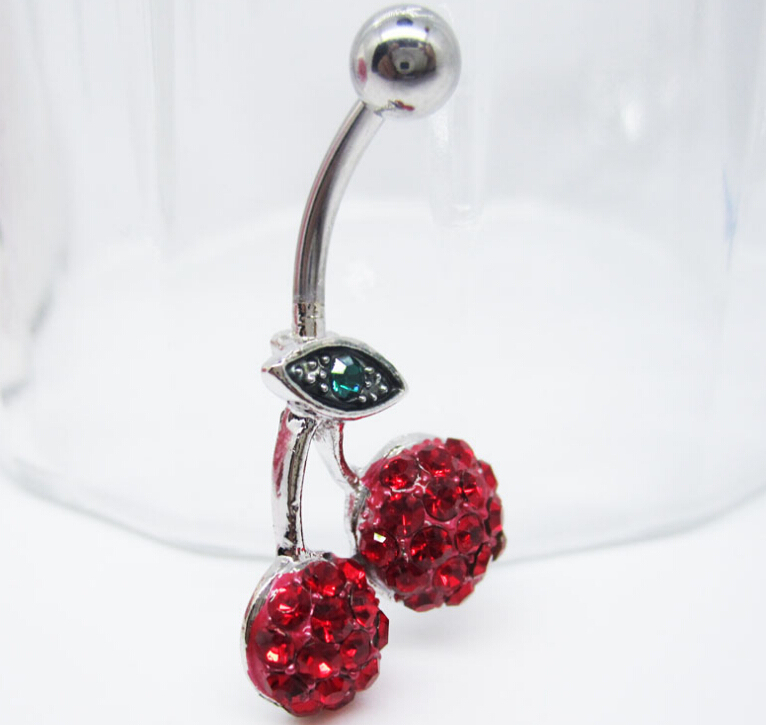 Cherry navel belly dance beautiful navel ring Belly Ring Dangle Clear Navel Bar
