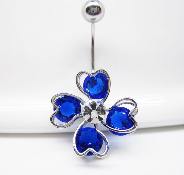clover Navel Rings Clear Body Surgical Piercing Jewelry Steel Navel Ring Belly Button Bar Star New