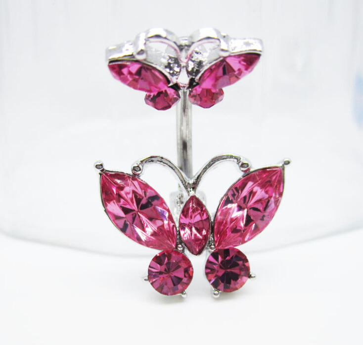 Double butterfly belly dance navel ring Belly Ring Dangle