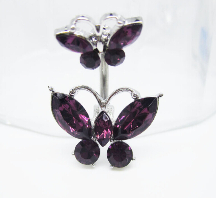 Double butterfly belly dance navel ring Belly Ring Dangle