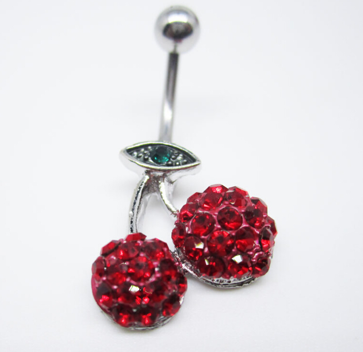 Cherry navel belly dance beautiful navel ring Belly Ring Dangle Clear Navel Bar