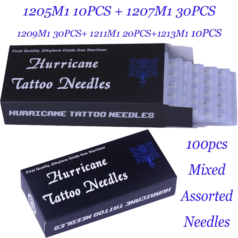 100Pcs Mixed size Hurricane tattoo needle 5M1/13M1 10pcs of each, 7M1/9M1 30pcs of each, 11M1 20pcs